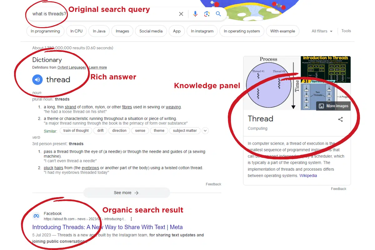simple seo strategies for small businesses - image of search results for the search term what is threads?